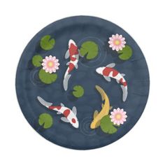 paper plate with koi fish and lily pads