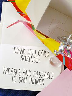 a thank you card saying phrases and messages to say thanks