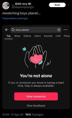 an iphone screen with the message you're not alone on it, which reads