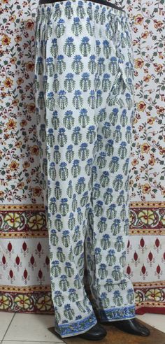 Beautiful hand block printed and hand made yoga pants , indian payjamas, trousers night wear for unisex. very comfortable , soft cotton , very nice quality. note:- buyers can give custom order . in the block printing process two kind of block use first is master block which is use for fill up colors in design and second is supplementary block which is use for make out line of design. block made by teak wood. in the block print on fabric we always use handloom cotton and all colors we make by all Traditional Cotton Block Print Pants, Traditional Block Print Cotton Pants, Summer Cotton Pants With Printed Motifs, Summer Cotton Bottoms With Printed Motifs, Traditional Cotton Lounge Pants, Traditional Cotton Pants For Loungewear, Boho Men, Loose Pants, Block Printing Fabric