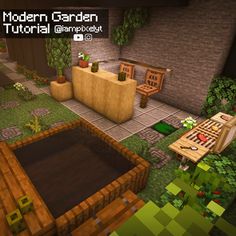 an image of a modern garden in minecraft