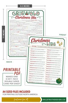 the christmas list is shown in two different colors and font, along with an additional printable