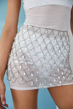 Eve Silver Mini Skirt – 12th Tribe Mythical Goddess, Silver Mini Skirt, Mermaid Bachelorette, Beads Clothes, Chain Skirt, Rich Fashion, Tassel Skirt, Silver Skirt, Beaded Skirt