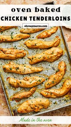 oven baked chicken tenderies on a baking sheet