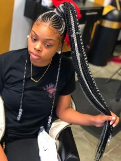 ‪💅🏽💕If you want a promo dm me @barbiegutsxx ✨ Pin: @Barbiegutsxx Feed In Braids Ponytail, Side Ponytail Hairstyles, Ghana Braids Hairstyles, Trendy We Fryzurach, Blonde Box Braids, Feed In Braids Hairstyles, Hairstyles Black Women