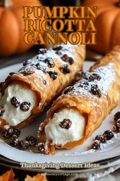 pumpkin ricotta cannoli on a white plate