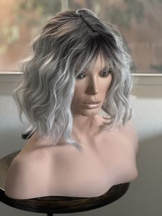 Tillstyle short light silver grey with dark roots bob wigs  women Tillstyle  gray wig loose body wave air bangs shoulder length wig for women synthetic premium fibre body wave air bangs shoulder length wig for women synthetic premium fibre Tillstyle light silver grey woth dark roots wig loose body wave air bangs shoulder  wig for women synthetic premium fibre 12 inch .This blonde wig with bangs is made if premium syyfi re like human hair you do not have to search wigs near me there is large  col Short Grey Wigs, Shoulder Length Wig, Blonde Wig With Bangs, Loose Body Wave, Gray Wigs, Gray Wig, Grey Bob, Grey Hair Transformation, Air Bangs