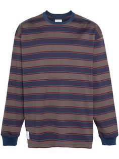 grey cotton lightweight jersey horizontal stripe print logo patch to the front embroidered logo to the rear crew neck long sleeves ribbed cuffs straight hem Striped Long Sleeve Outfit, Class Outfit, Long Sleeve Outfits, Striped T Shirt, Pinterest Outfits, Mens Jumpers, Long Shirt, Grey Cotton, Dream Clothes