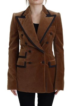 Dolce & Gabbana Brown Double Breasted Blazer Cotton Jacket - Ellie Belle Brown Blazer Women's, Dolce Gabbana Jacket, Female Owned Business, Brown Blazer, Peak Lapel, Velvet Blazer, Dolce E Gabbana, Color Marron, Breasted Blazer