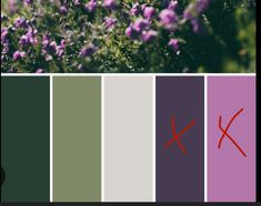 the color scheme is purple and green with red cross marks on it, as well as flowers