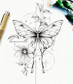 a drawing of a butterfly with flowers on it's wings and the words, beautiful