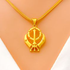 22k-gold-bold-khanda-pendant Yellow Gold Pendants, 22k Gold, Gold Finish, Gold Pendant, Fashion Collection, High Fashion, Gold Necklace, Yellow Gold, Thing 1