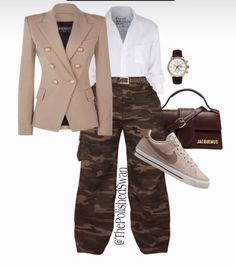 Blazer Outfits For Women Business Casual, Urban Classy Outfits Style, Styling Camo Cargo Pants, Meeting His Family Outfit, Business Casual Outfits For Women Work Wardrobe Over 40, Camoflauge Outfits Black Women, Wearing Vs Styling Outfits, Thanksgiving Day Outfits, Womens Fashion Casual Chic