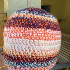 Hand Crocheted Beanie Hat. Orange With Dual Yarn And Glitter Casual Orange Crochet Beanie Hat, One Size Orange Yarn Hat, Orange One-size Yarn Hat, Handmade Casual Orange Crochet Hat, Orange Beanie Hat, Aztec Hat, Newspaper Boy Hat, Crocheted Beanie, Black Baseball Hat