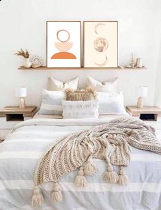 a bedroom with white walls and neutral decor