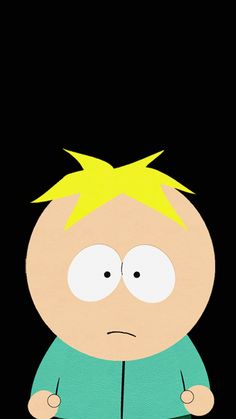 an image of a cartoon character with yellow hair and blue shirt, staring at the camera