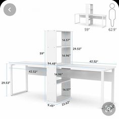 an image of a desk with measurements for the top and bottom shelves on each side