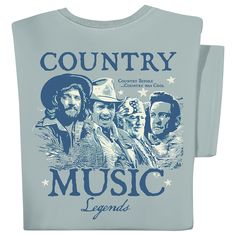 PRICES MAY VARY. Featuring legends Merle Haggard, Waylon Jennings, Johnny Cash and Willie Nelson, this tee is perfect for any country music lover The large design on the back shows the stars surrounded by the words, "Country Music Legends " The front has a small logo and the comfy, sage green tee has short sleeves and a crew neckline Machine wash| Cotton; imported| Choose: Unisex M(38-40), L(42-44), XL(46-48) or XXL(50-52) 
Country Music Legends Short Sleeve Graphic Tee


Description
Featuring l Waylon Jennings Shirt, Mens White Shorts, Waylon Jennings, Texas Shirts, Merle Haggard, Country Music Shirts, Collections Etc, Green Tee, Willie Nelson