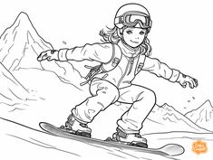 illustration of Snowboarder in action coloring Sports Coloring Pages, Mandala Turtle, Fantasy Fairy, Home Sport, Snowmobile, Printable Designs, Winter Sports, Free Kids, Coloring Pages For Kids