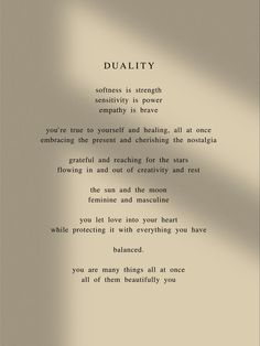 a poem written in black and white with the words duality on it's side