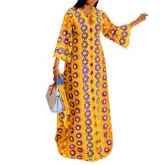 Package included: 1 Dress Material:95%Polyester + 5%Spandex Color: Yellow,Green,Orange Sleeve:Three Quarter Sleeve Pocket:No Size: M,L,XL,2XL,3XL,4XL,5XL Pattern:Printing Length: Full-Length Features:Pleating,V-Necked,A-Line,Pagoda Sleeve Style: Leisure,Girlish,All-Match,Casual Season: Spring,Autumn Occasion: Party,Holiday,Streetwear,Family,Appointment,Travel,Wedding Attention 1.Please check the detail sizes on the size chart image before you buy it! 2.Size may be 2cm/1 inch inaccuracy due to ha Bohemian Non-stretch Long Maxi Dress, Yellow Maxi Dress For Vacation, Fitted Long Sleeve Kaftan For Beach, Fitted Multicolor Floor-length Kaftan, Fitted V-neck Kaftan For Festivals, Printed Free Size Maxi Dress With Long Sleeves, Traditional Fitted Maxi Dress For Vacation, Yellow Non-stretch Long Sleeve Dress, Yellow Maxi Length Kaftan For Party