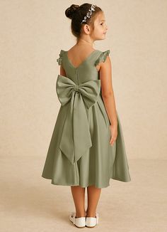 AZAZIE FRANCINE - Flower Girl Dresses Sage Flower Girl Dress, Satin Flower Girl Dresses, Tea Length Flower Girl Dress, Satin Flower Girl Dress, Military Ball Dresses, Special Event Dresses, Sage Dress, Lace Bride, Sleeveless Gown