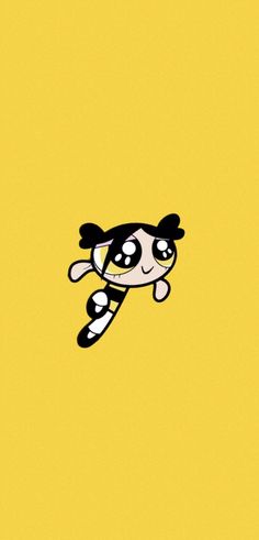 a cartoon character flying through the air on top of a yellow background with black and white graphics