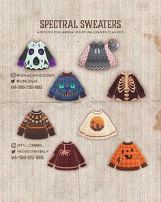 an advertisement for sweaters with different designs on them