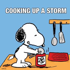 a cartoon dog is cooking up a storm