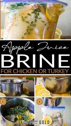 an apple cider brine recipe for chicken or turkey with lemons and herbs