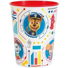 the paw patrol plastic cup is on display