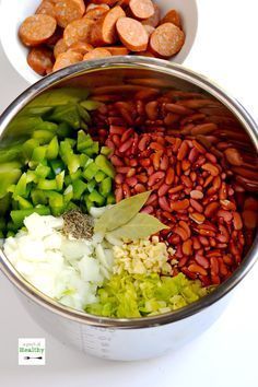 the food is prepared and ready to be cooked in the pot on the counter top