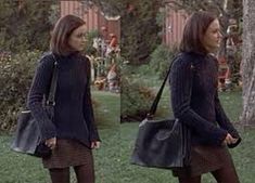 two pictures of a woman carrying a purse