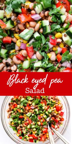 black eyed pea salad with cucumbers, tomatoes and other vegetables