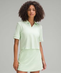 Swiftly Tech Relaxed-Fit Polo Shirt | Women's Short Sleeve Shirts & Tee's | lululemon Versatile Lululemon Tops For Spring, Versatile Solid Color Lululemon Tops, Versatile Lululemon Tops, Lululemon Functional Short Sleeve Tops, Lululemon Cotton Short Sleeve Tops, Lululemon Cotton Tops With Short Sleeves, Short Sleeve Cotton Tops By Lululemon, Functional Green Top With 4-way Stretch, Sporty Cotton Lululemon Tops