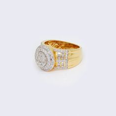 This stunning 14K gold ring is the perfect accessory for any stylish man. The intricate design features a circle cluster of sparkling diamonds, totaling 1.52 carats. The baguette cut of the diamonds adds a unique touch to the classic round shape, making this ring truly one-of-a-kind. Made with high-quality materials, this ring is not only visually appealing but also durable and long-lasting. The 14K gold adds a touch of luxury and sophistication to the design, making it suitable for any occasion Luxury Baguette Diamond Cluster Ring With Round Cut, Luxury Cluster Ring With Baguette Diamonds, Round Cluster Ring With Baguette Diamonds, Stylish Man, Cubic Zirconia Bracelet, Round Diamond Ring, Cubic Zirconia Necklace, Diamonds Ring, Circle Diamond