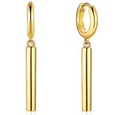 PRICES MAY VARY. Title: Long Bar Dangle Earrings for Women | Sleek Bar Hoops | Simple Stick Charm Huggies. Product Type: Departments > Women > Jewelry > Earrings > Drop & Dangle Sleek Bar, Earrings Drop, Earrings For Women, Gold Plating, Women's Earrings, 18k Gold, Dangle Earrings, Gold Plate, Jewelry Earrings