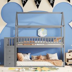 a child's bedroom with a bunk bed and dresser