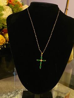 This one of a kind cross pendant is in jade. With a. Centered CZ Diamond, gold covered chain. Jade signifies good luck and prosperity, great charm to bring fortune and positivity. The cross signifies rebirth and transformation. Green Cross Necklace, Elegant Green Cross Necklace, Green Cross Pendant Necklace As Gift, Green Spiritual Cross Pendant Jewelry, Green Cross Necklace For Gift, 28 Birthday, Emerald Cross, Emerald Diamond Earrings, Cross Necklace Women