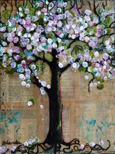 a painting of a tree with lots of flowers on it