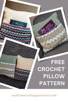 four different pillows with the text free crochet pillow pattern