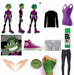 an assortment of items including shoes, clothing and other things to make up the character's costume