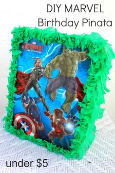 an image of a birthday pinata with the avengers characters on it and text that reads diy marvel birthday pinata under $ 5