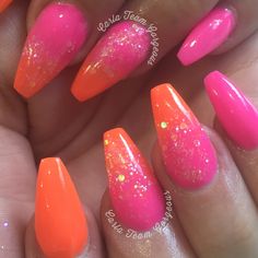 Holiday Nails Orange And Pink, Pink And Orange Fall Nails, Neon Orange And Pink Nails, Summer Nails Pink And Orange, Pink Orange Nails, Orange And Pink Nails, Ibiza Nails, Orange Summer Nails, Nails Black French Tip