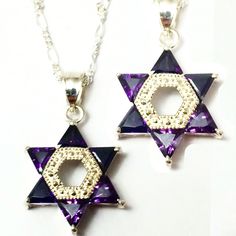 Star of David Necklace Silver Star Of David Necklace With Adjustable Chain, Elegant Purple Chain Necklace For Gift, Silver Star Of David Necklace For Formal Occasions, Elegant Silver Star Of David Necklace, Formal Silver Star Of David Necklace, Handmade Elegant Star Of David Jewelry, Jewish Artifacts, Messianic Christian, Winter Happiness