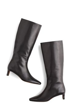 A square toe and kitten heel give sleek shape to this go-to leather boot. Pull-on style Leather upper, lining and sole Imported Kitten Heel Boots, Lug Sole Boots, Leather Industry, Heel Boot, Madewell Shoes, Knee Boot, Heel Boots, Kitten Heel, Tall Boots