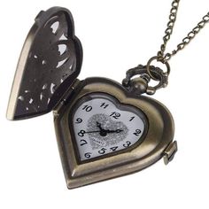 Feshionn IOBI Watches Antique Bronze Heart Locket Pocket Watch Clock Necklace, Heart Watch, Pocket Watch Necklace, Heart Pocket, Unique Gifts For Women, Vintage Heart, Heart Locket, Watch Necklace, Quartz Movement