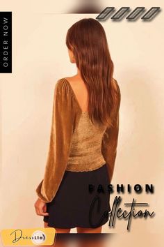 Sexy Square Neck Velvet Long Sleeve Top Velvet Top Long Sleeve, Shoulder Sleeve, Square Neck, Long Sleeve Top, Long Sleeve Tops, Sleeve Top, Velvet, Square, Long Sleeve