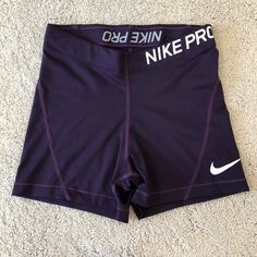 Women's Nike Pro 3 Inch Workout Casual Form Fit Shorts Never Worn, In Excellent Condition. Like New! Size Small Color: Dark Purple/Plum Color With White "Nike Pro" & Swish Tight Fit: Snug And Form-Fitting Medium Support: Feels Like A Snug Hold To Keep Everything In Place Mid-Rise: Sits Just Below Your Natural Waist Smoke Free, Pet Free, Very Clean Home. Sporty Fitted Purple Athletic Shorts, Fitted Purple Athletic Shorts For Sports, Purple Sportswear Athletic Shorts For Sports, Purple Fitted Sporty Athletic Shorts, Purple Activewear Shorts For Sports, Purple Sporty Biker Shorts For Sports, Purple Sporty Athletic Shorts For Running, Purple Athletic Shorts For Training, Purple Athletic Shorts For Sports