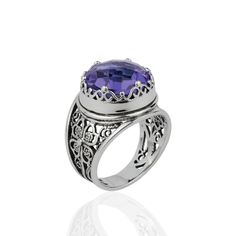 Introducing our exquisite 925 sterling silver handmade filigree art magic stone Amethyst gemstone crown design women statement silver ring, a true masterpiece for any jewelry collection. The crown design exudes royalty and elegance, while the Amethyst gemstone adds a touch of February birthstone charm with its gorgeous purple hue. Handcrafted with the utmost care and attention to detail, this ring is a symbol of true craftsmanship. Each intricate detail of the filigree art has been meticulously Filigree Rings, Metal Embroidery, Crown Silver, Filigree Jewelry, Crown Design, Aqua Chalcedony, Statement Ring Silver, Sterling Silver Filigree, Citrine Gemstone